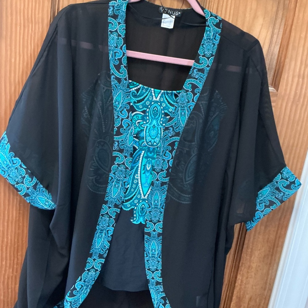 VENUS Black and Blue Tankini top and kimono
